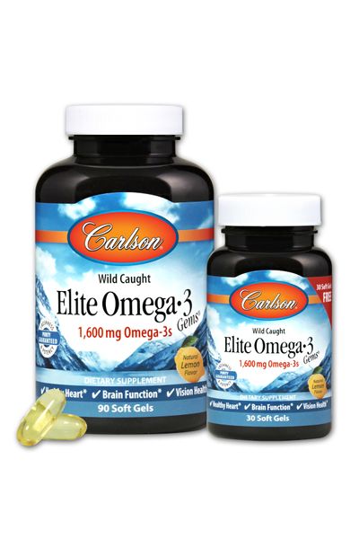 Омега-3, Смак Лимона, Elite Omega-3 Gems, Carlson, 90+30 желатинових капсул