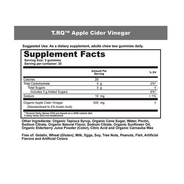 Яблучний оцет, фруктовий смак, Apple Cider Vinegar, T-RQ, 60 жувальних цукерок