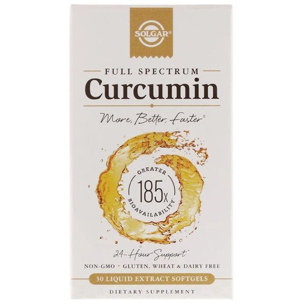 Куркумін, Full Spectrum Curcumin, Solgar, 30 желатинових капсул з рідким екстрактом