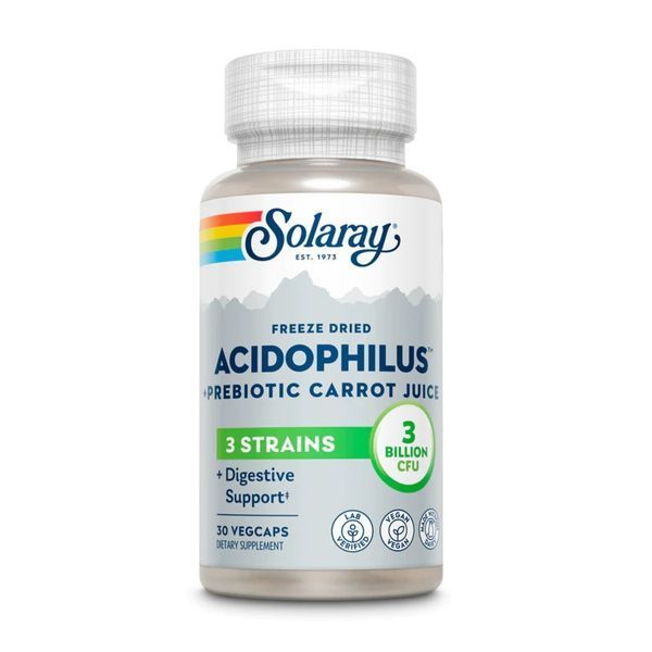 Ацидофилы, Пробиотик и пребиотик морковного сока, Acidophilus 3 Strain Probiotic & Prebiotic Carrot Juice, Solaray, 30 вегетарианских капсул