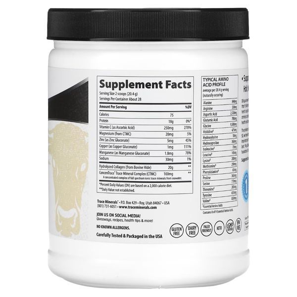 Колагенові пептиди, Grass-Fed Collagen Peptides, Trace Minerals, 571 гр