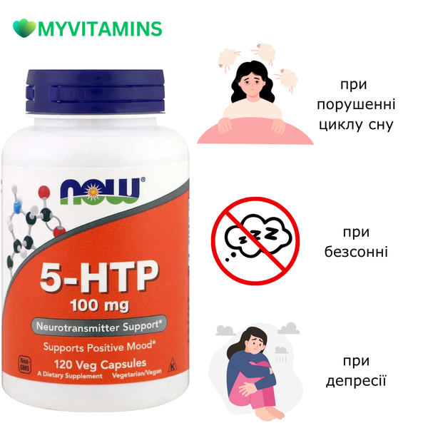5-HTP (Гидрокситриптофан) 100мг, Now Foods, 120 вегетарианских капсул