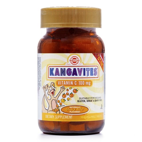 Вітамін C дитячий, 100 мг, Кангавітес, смак апельсина, Kangavites, Vitamin C, Solgar, 90 жувальних таблеток