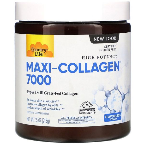 Колаген 1 й 3 Типів + Біотин, Maxi Collagen, Country Life, 7,5 унцій (210 гр)