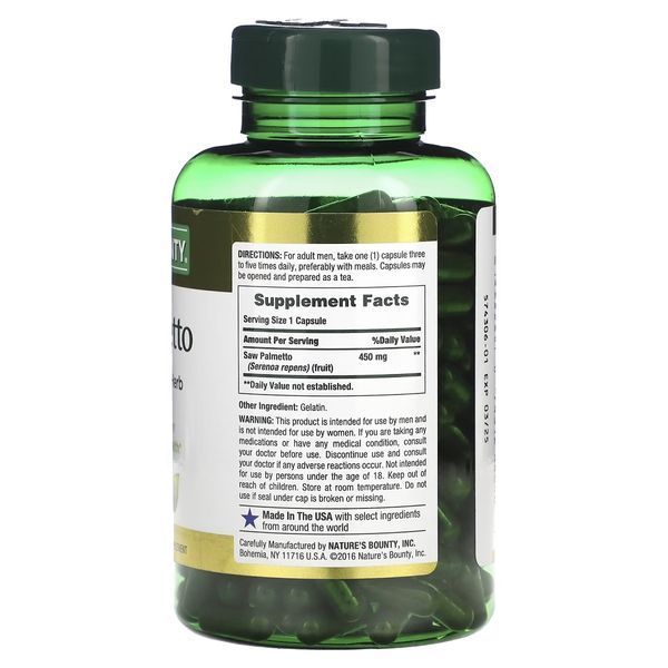 Со Пальметто, 450 мг, Saw Palmetto, Nature's Bounty, 250 капсул
