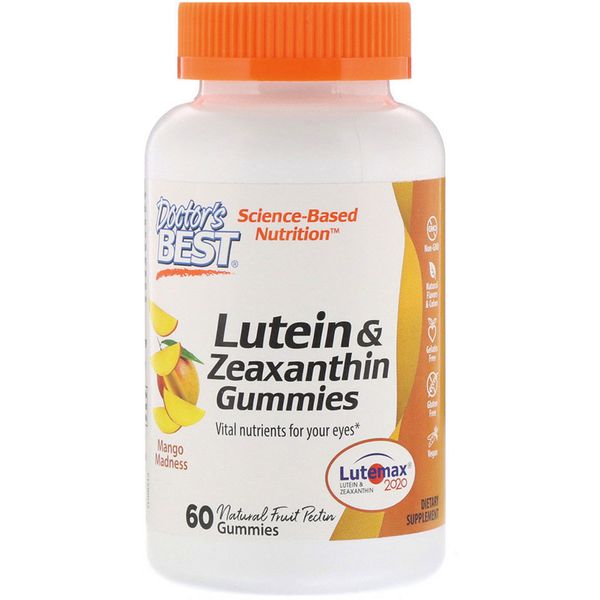 Зеаксантин і Лютеин, Lutein & Zeaxanthin, Doctor's Best, смак манго, 60 желейних цукерок