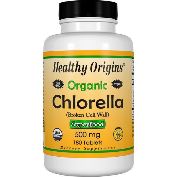 Органическая Хлорелла 500мг, Healthy Origins, 180 таблеток