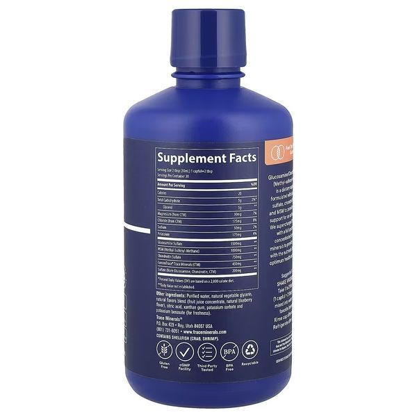Жидкий глюкозамин, хондроитин и МСМ, вкус голубики, Liquid Glucosamine Chondroitin MSM, Trace Minerals, 946 мл