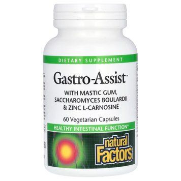 Здоров'я шлунка та кишківника, Gastro-Assist with Mastic Gum, Saccharomyces Boulardii & Zinc L-Carnosine, Natural Factors, 60 вегетаріанських капсул