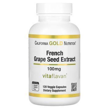 Екстракт кісточок французького винограду, вітафлаван, 100 мг, French Grape Seed Extract, Vitaflavan, California Gold Nutrition, 120 вегетаріанських капсул