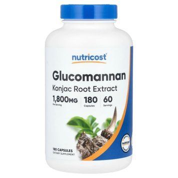 Глюкоманнан, екстракт кореня конжаку, 1800 мг, Glucomannan Konjac Root Extract, Nutricost, 180 капсул