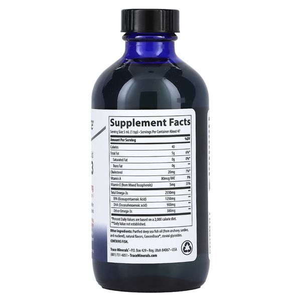 Омега-3, 2550 мг, смак апельсину, Adult Liquid Omega-3, Trace Minerals, 237 мл