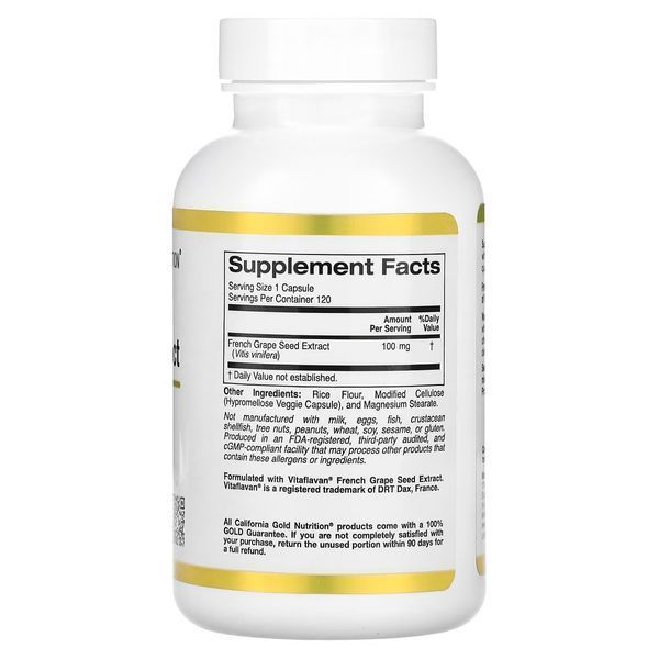 Екстракт кісточок французького винограду, вітафлаван, 100 мг, French Grape Seed Extract, Vitaflavan, California Gold Nutrition, 120 вегетаріанських капсул