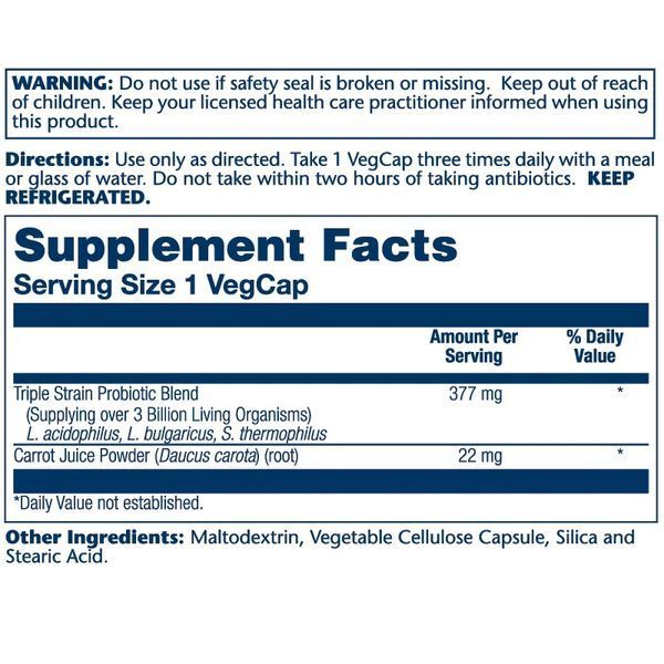 Ацидофилы, Пробиотик и пребиотик морковного сока, Acidophilus 3 Strain Probiotic & Prebiotic Carrot Juice, Solaray, 60 вегетарианских капсул