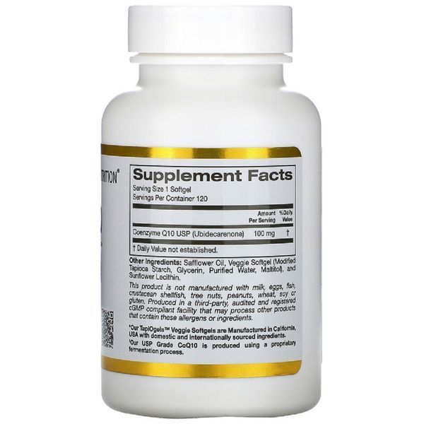 Коэнзим Q10, 100 мг, CoQ10, California Gold Nutrition, 120 вегетарианских капсул