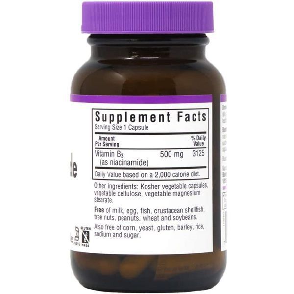 Нiацинамiд (B3) 500мг, Bluebonnet Nutrition, 60 вегетаріанських капсул