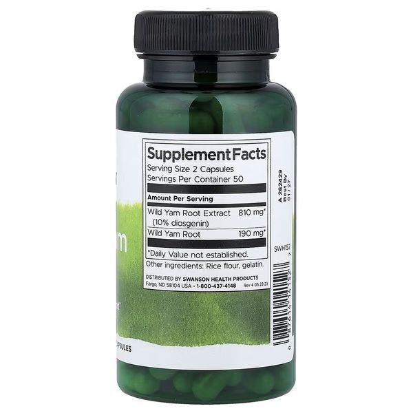 Дикий Ямс, Wild Yam Root, Swanson, 100 капсул