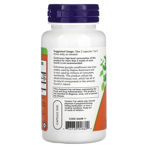 Ехінацея, 400 мг, Echinacea, Now Foods, 100 вегетаріанських капсул