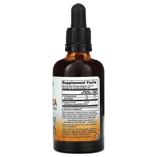 Эхинацея для детей в каплях, вкус апельсина, Kids, Liquid Echinacea, Now Foods, 59 мл