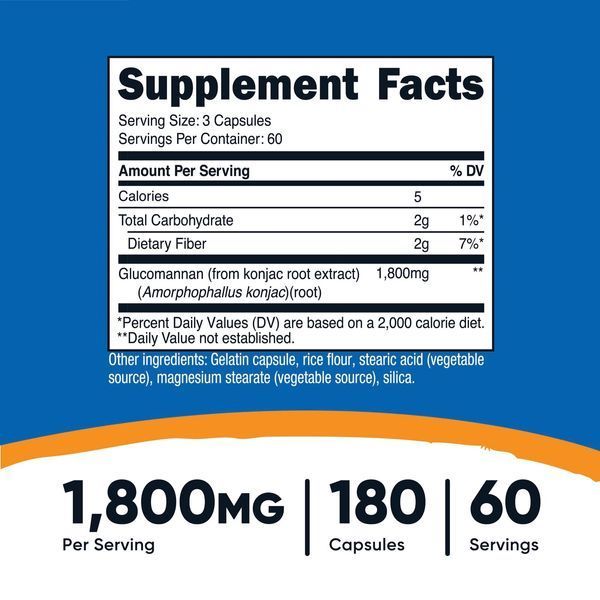 Глюкоманнан, екстракт кореня конжаку, 1800 мг, Glucomannan Konjac Root Extract, Nutricost, 180 капсул