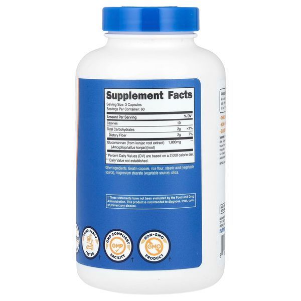 Глюкоманнан, екстракт кореня конжаку, 1800 мг, Glucomannan Konjac Root Extract, Nutricost, 180 капсул