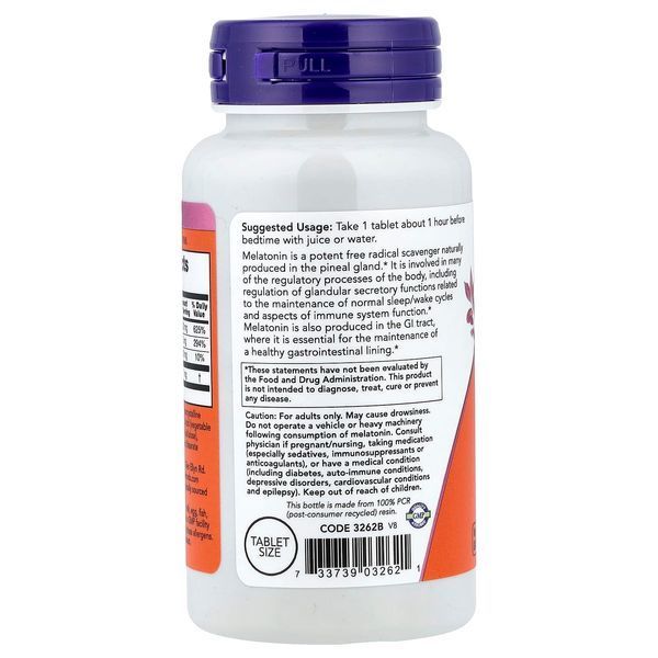 Мелатонін, 1 мг, Melatonin, Now Foods, 100 таблеток