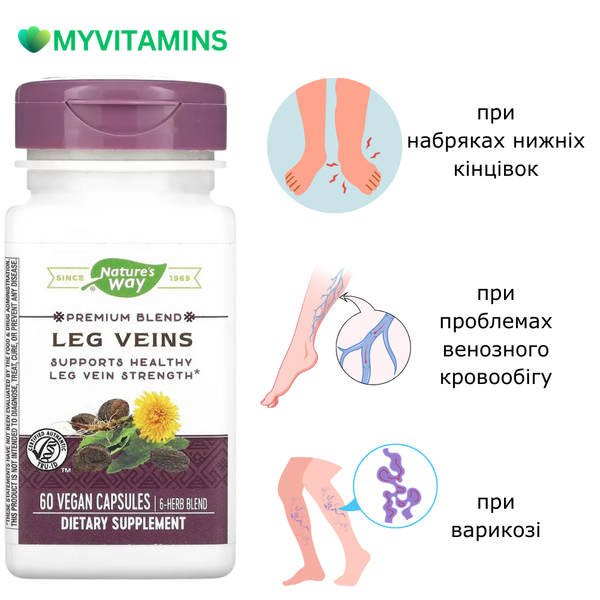 Підтримка Вен, Leg Veins Support Blend, Nature's Way, 60 капсул