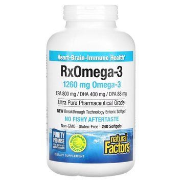 Омега-3, 1260 мг, RxOmega-3, Natural Factors, 240 гелевих капсул