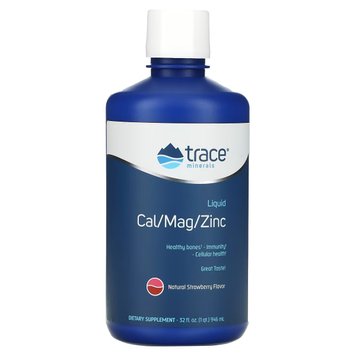 Рідкий кальцій, магній, цинк, смак полуниці Liquid Cal Mag Zinc, Trace Minerals, 946 мл