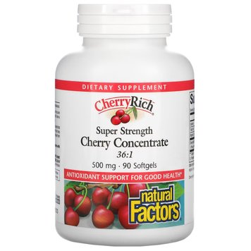 Вишневый концентрат 500 мг, Cherry Concentrate, Natural Factors, 90 гелевых капсул