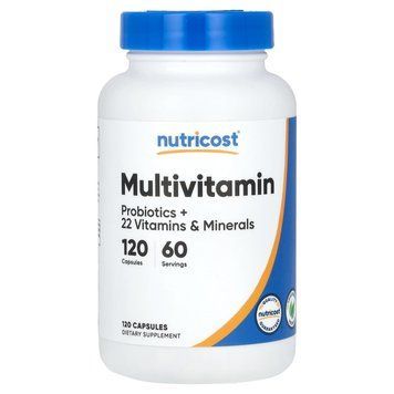Мультивітаміни з пробіотиками, Multivitamin, Probiotics + 22 вітаміни та мінерали, Nutricost, 120 капсул