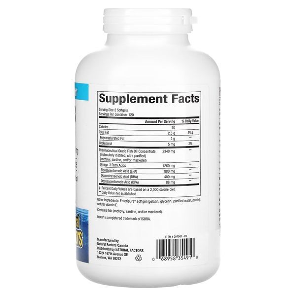 Омега-3, 1260 мг, RxOmega-3, Natural Factors, 240 гелевих капсул
