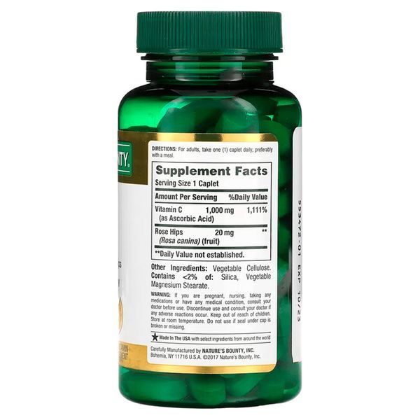 Вітамін С з шипшиною, 1000 мг, Vitamin C with Rose Hips, Nature's Bounty, 100 каплет