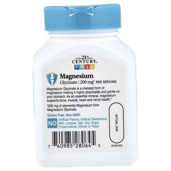 Магній гліцинат, Chelated Magnesium Glycinate, 21st Century, 90 капсул
