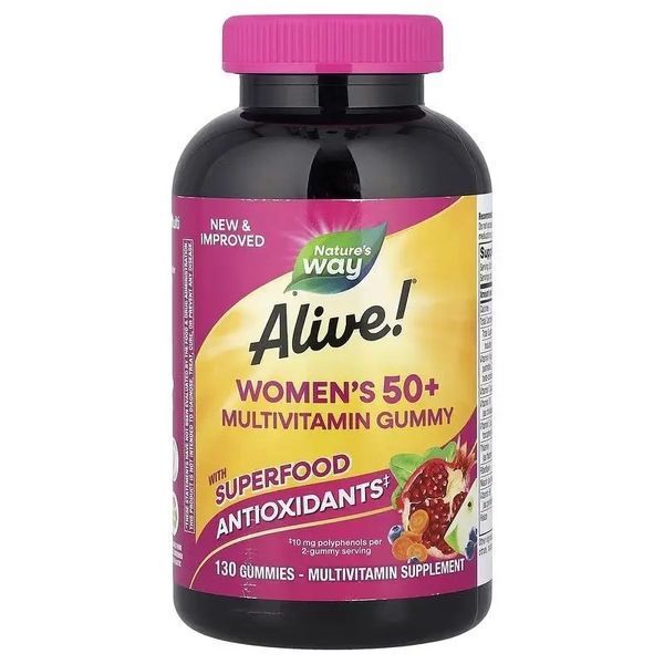 Мультивітаміни для жінок 50+, смак ягід, Alive! Women's 50+ Gummy Multivitamins, Nature's Way, 130 жувальних цукерок
