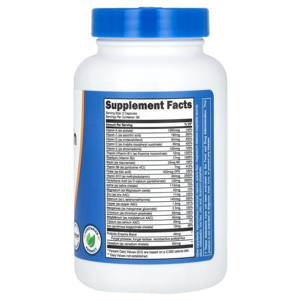 Мультивітаміни з пробіотиками, Multivitamin, Probiotics + 22 вітаміни та мінерали, Nutricost, 120 капсул