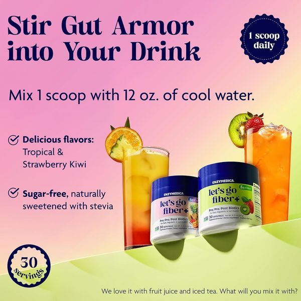 Пробиотические волокна, вкус тропических фруктов, Probiotic Drink Lets Go Fiber, Enzymedica, 261 гр