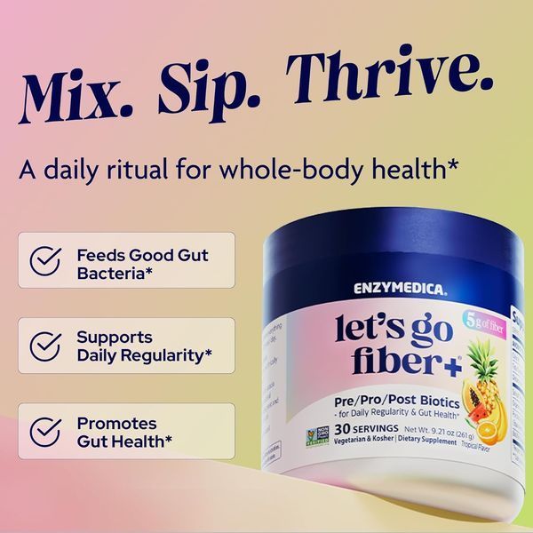 Пробиотические волокна, вкус тропических фруктов, Probiotic Drink Lets Go Fiber, Enzymedica, 261 гр