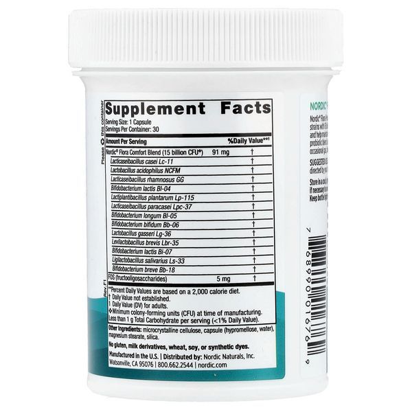 Пробіотики, 15 млрд КУО, Nordic Flora Probiotic, Comfort, Nordic Naturals, 30 капсул