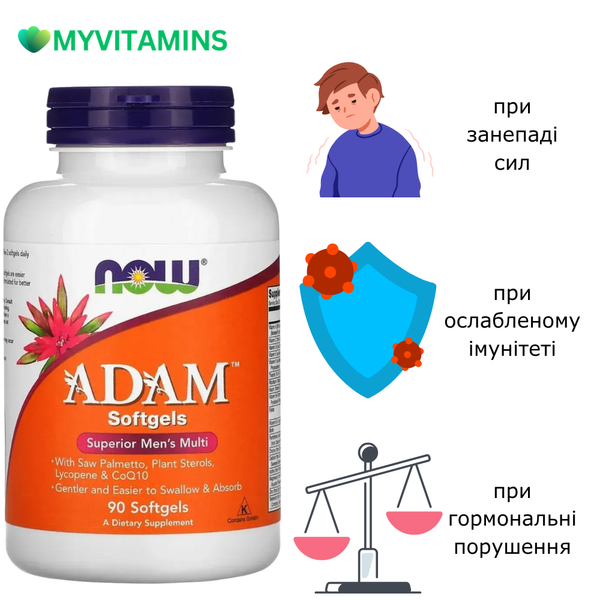 Супер Мультівітаміни для Чоловіків, Adam, Superior Men's Multi, Now Foods, 90 гелевих капсул
