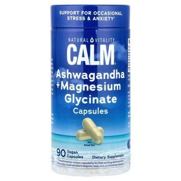 Ашваганда та магній гліцинат, MAXCALM Ashwagandha + Magnesium Glycinate, Natural Vitality, 90 веганських капсул