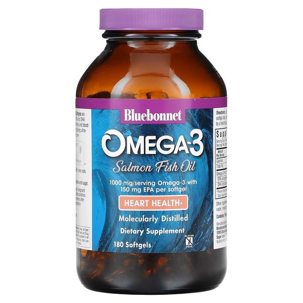 Натуральна Омега-3 з Жиру Лосося, Bluebonnet Nutrition, 180 желатинових капсул