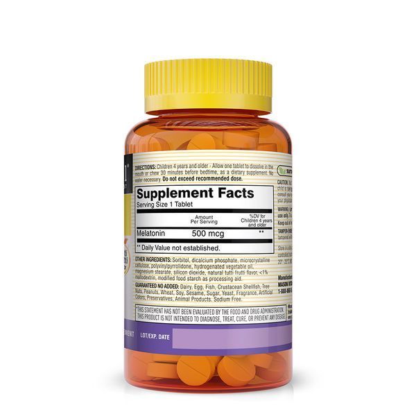 Дитячий Мелатонін, смак фруктів, Healthy Kids Melatonin, Mason Natural, 60 таблеток