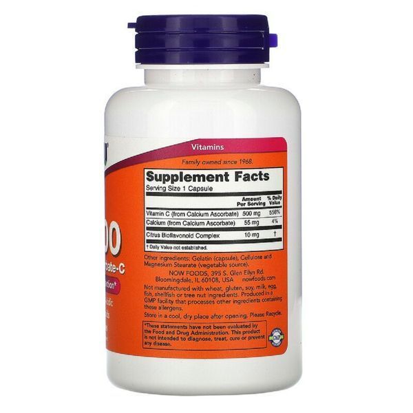Вітамін C-500, аскорбат кальцію-C, Vitamin C, Calcium Ascorbate-C, Now Foods, 100 капсул