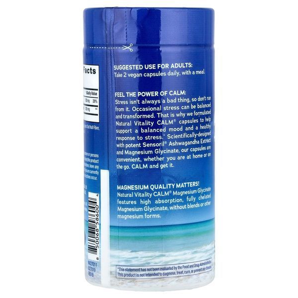 Ашваганда та магній гліцинат, MAXCALM Ashwagandha + Magnesium Glycinate, Natural Vitality, 90 веганських капсул