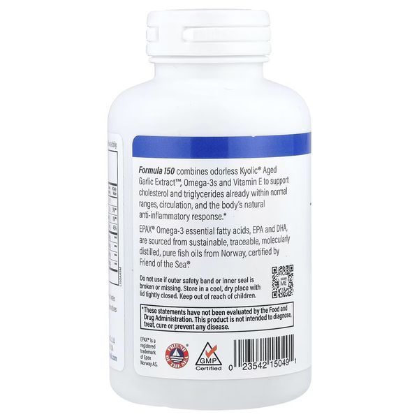 Екстракт часнику з Омега-3, Aged Garlic Extract, Cholesterol & Circulation Health, Kyolic, 90 гелевих капсул
