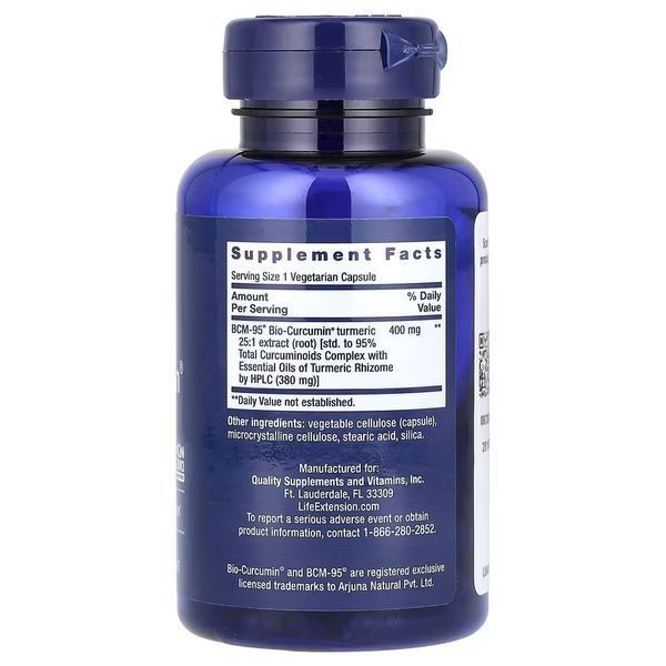 Куркумин, 400 мг, Super Bio Curcumin, Turmeric Extract, Life Extension, 60 вегетарианских капсул