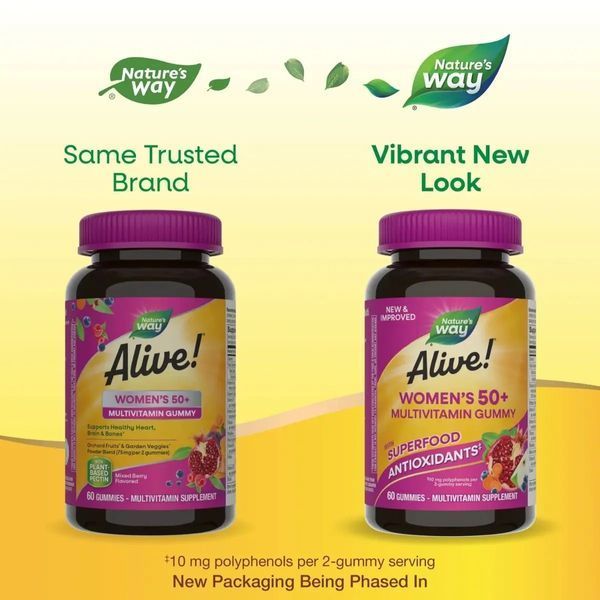 Мультивитамины для женщин 50+, вкус ягод, Alive! Women's 50+ Multivitamin Gummy, Nature's Way, 60 жевательных конфет
