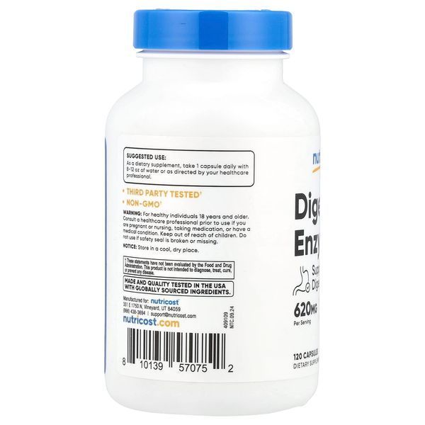 Травні ферменти, 620 мг, Digestive Enzymes, Nutricost, 120 капсул