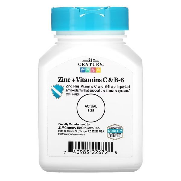 Цинк з вітамінами С і В6, смак вишні, Zinc Plus Vitamins C&B-6, 21st Century, 90 жувальних таблеток